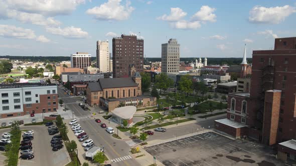 Jackson, Michigan skyline drone videoing up., Stock Footage | VideoHive