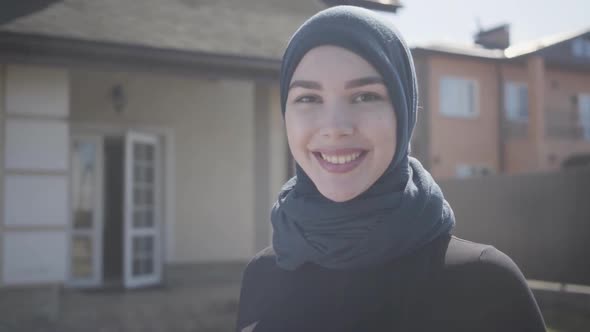 Portrait of Successful Confident Young Muslim Business Woman Looking at Camera Smiling Happy Wearing alt