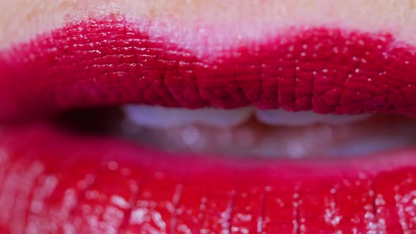 Red Female Lips With Very Shallow Depth Of Field