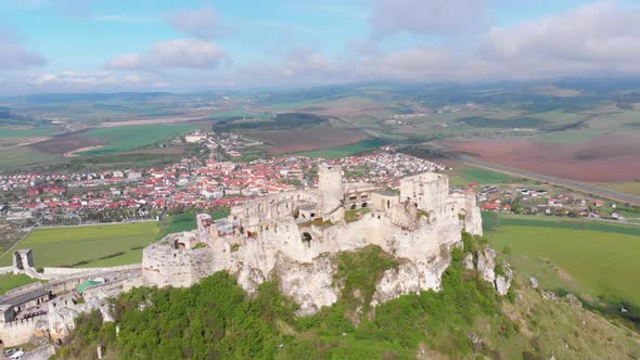 Aerial Drone View on Spis Castle. Slovakia. Ancient Castle, Spissky Hrad. alt