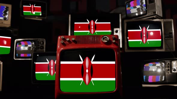Flag of Kenya on Retro TVs. 4K.