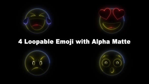 Emoji Neon Package: Heart Eyes, LOL, Astonished, Angry, Loopable