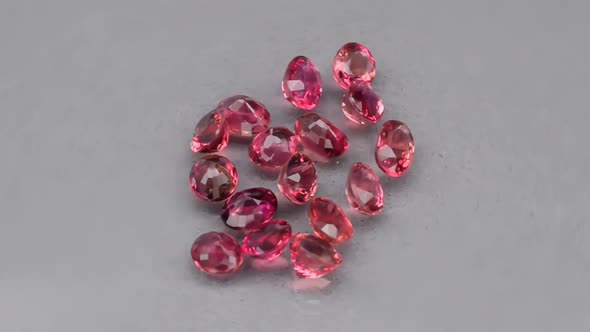 Natural Pink Tourmaline Rubellite on the Grey Background
