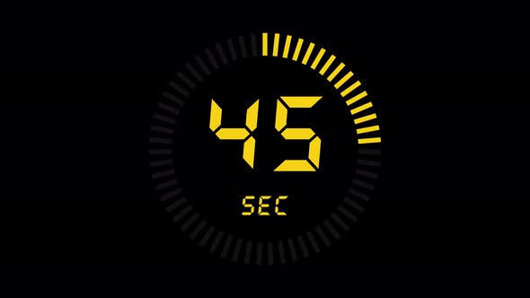 Sixty second (60-1) modern digital countdown timer on transparent background