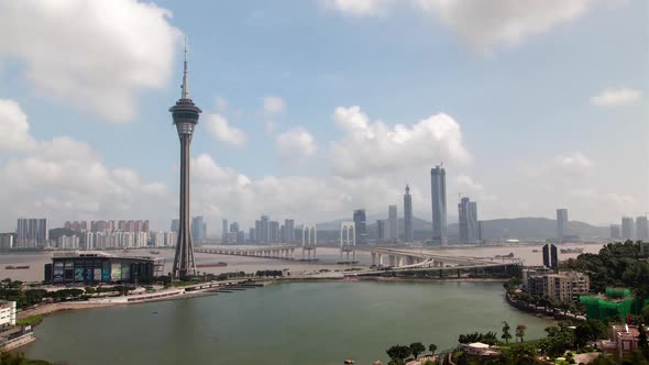 Chinese Ponte De Sai Van Bridge Near Macau Tower Timelapse alt