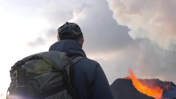 Photographer Watching Lava Erupting From Fagradalsfjall Volcano alt