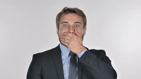 Portrait of Businessman Gesturing Shock, Astonished alt
