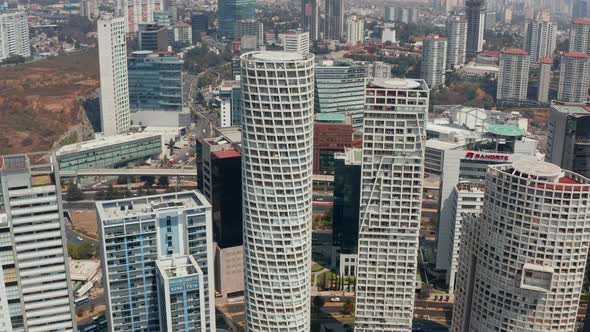 Aerial Drone View of Group of Modern Tall Buildings in Santa Fe Town District alt
