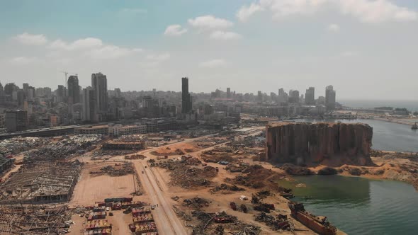 Drone shots of Beirut Port and surrounding areas showing the damage caused by massive explosion.