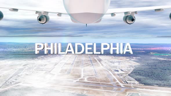 Commercial Airplane Over Clouds Arriving City Philadelphia