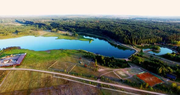 Amazing Forest Lake Among Scenic Green Pine Woods