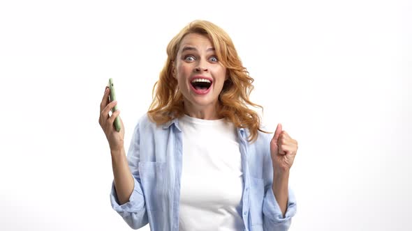 Happy Woman Expressing Positive Emotions Celebrate Success Being Successful