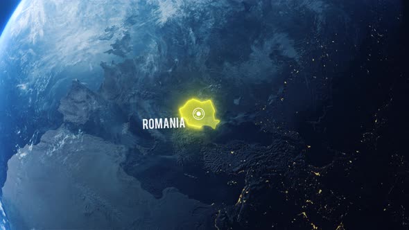 Earh Zoom In Space To Romania Country Alpha Output