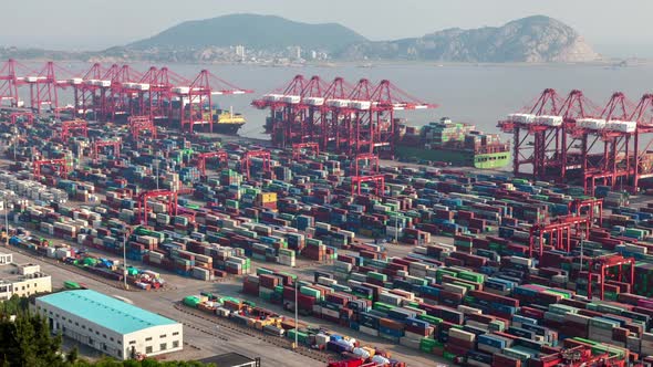 Shengsi Yangshan Port By Chinese Hills in Shanghai Timelapse alt
