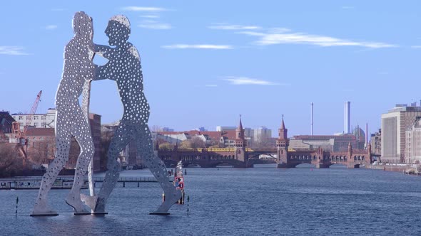 Berlin the oberbaumbruecke and the TV Tower Across the river spree