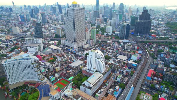 4K UHD : Bangkok River drone view. Flying over the Chao Phraya River alt