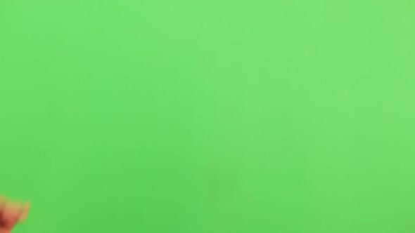 Sign NO, STOP and COME on Green Screen Background. Closeup View of One Single Male Hand Making No alt