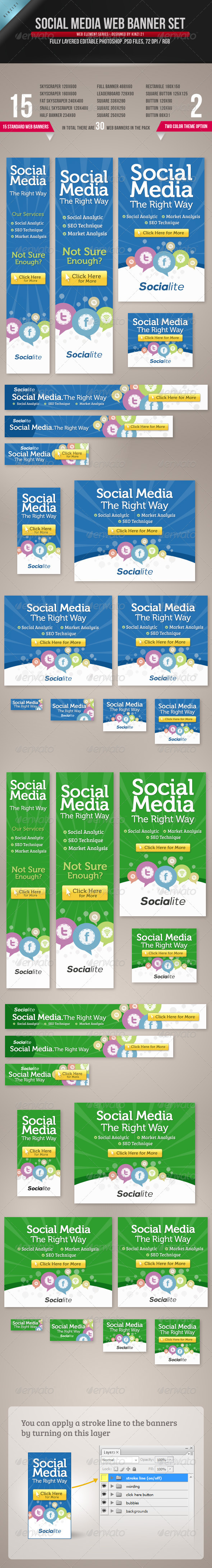 Social Media Web Banner Set - Banners & Ads Web Elements