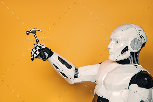 Robot isolated on orange background