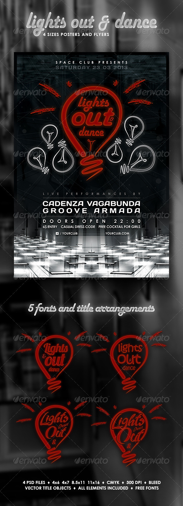 Lights Out & Dance Posters and Flyers - Clubs & Parties Events