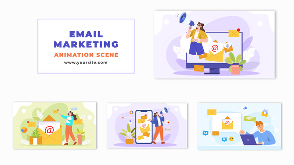 Email Marketing Growth Animation Flat Scene
