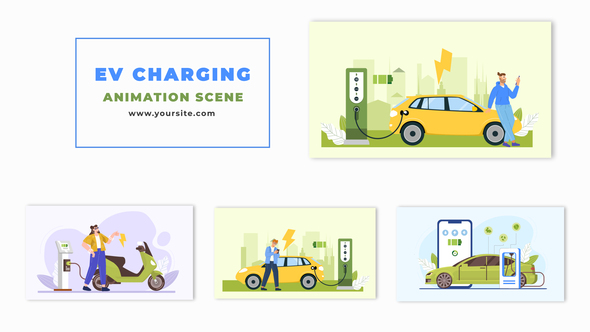 2D Animated Scene of Electric Vehicle Charging