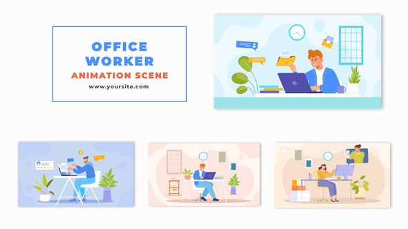 2D Office Worker Flat Character Animation Scene