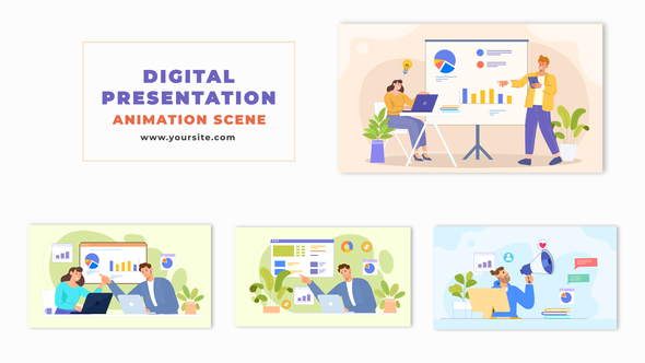 Flat Character Digital Presentation Animation Scene