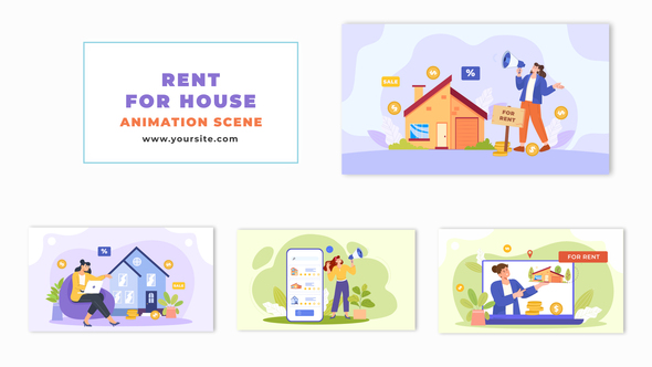 Flat Character Design House Rental Advertisements Animation Scene