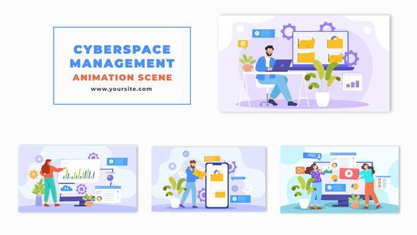 Cyberspace Management Concept Flat Character Animation Scene