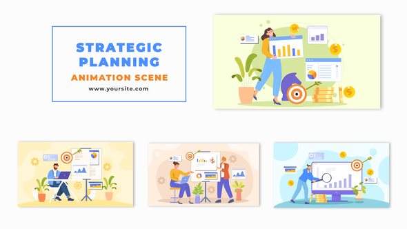 2D Character Corporate Strategic Planning Animation Scene