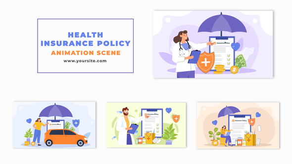 Animated Flat Character Design Health Insurance Policy