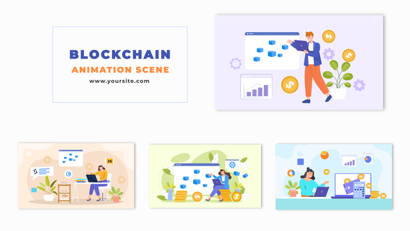 Blockchain Technology Flat Cartoon Animation Scene