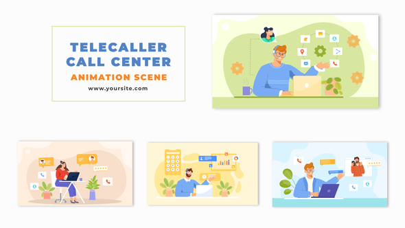 Animated 2D Flat Telecaller and Call Center Scene