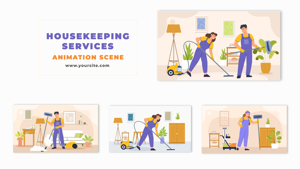 Vector Cartoon Housekeeping Services Animation Scene