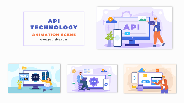 Flat Design API Technology Creating 2D Character Animation Scene