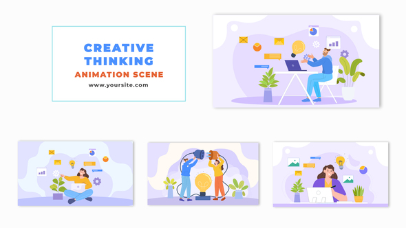 Creative Thinking Concept Flat Character Animation Scene