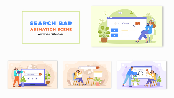 Web Search Bar Concept 2D Flat Character Animation Scene