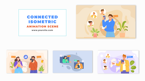 Flat Vector Isometric Connection Concept Animation Scene