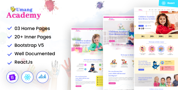 Umang Academy : Kindergarten, Kids Play School React Template