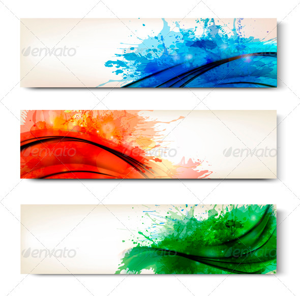 Collection of Colorful Abstract Watercolor Banners - Borders Decorative