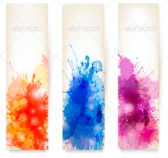 Collection of Colorful Abstract Watercolor Banners - Borders Decorative