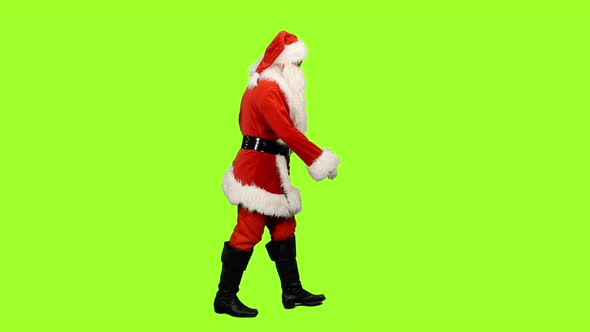 Santa in Sunglasses Walking on Green Background, Chroma Key