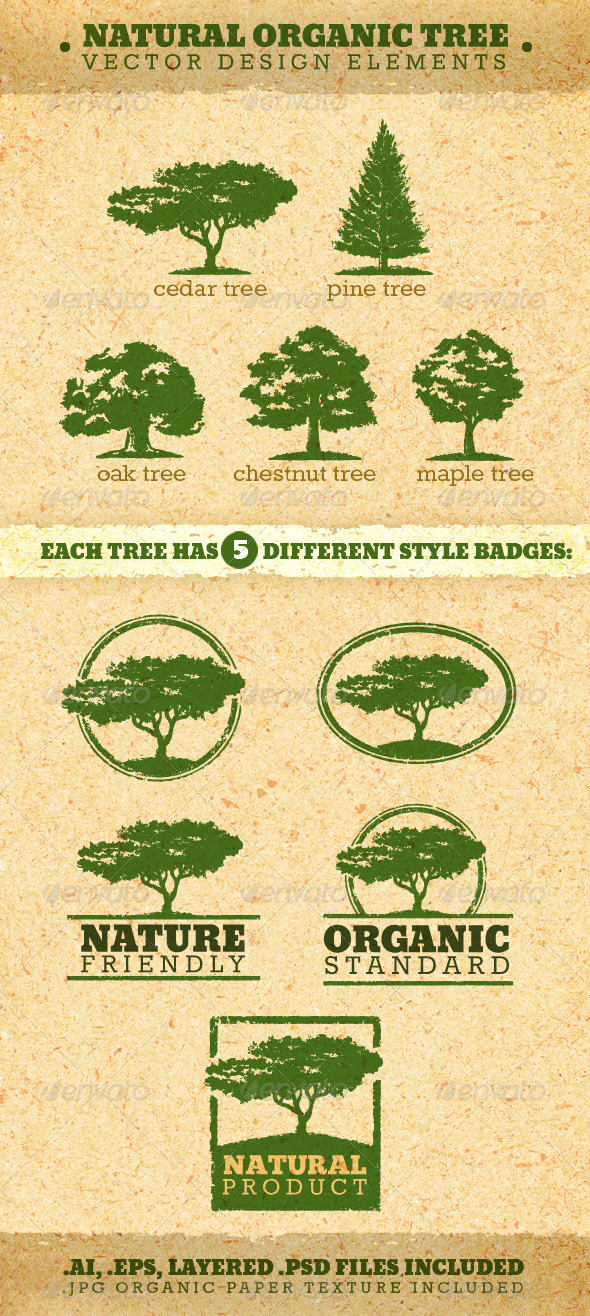 Natural Organic Tree Vector Design Elements - Organic Objects Objects