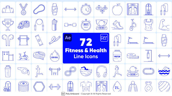 Fitness & Health Line Icons For After Effects