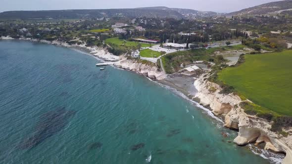 Drone Is Flying To Beautiful Black Sand Beach in Cyprus, Limassol Area