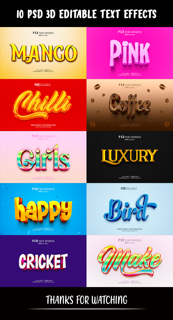 [DOWNLOAD]Photoshop Editable 3d Text Effects Style Template Pack V.1