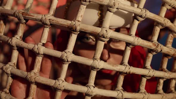 Mysterious Woman in Oriental Gown is Looking at Camera Closeup Portrait of Sensual Lady alt