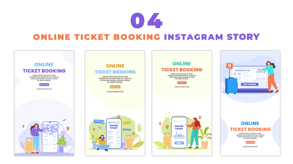 Flat 2D Character Design Online Ticket Booking Instagram Story
