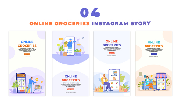 Animated Flat Character Design Grocery Delivery App Instagram Story